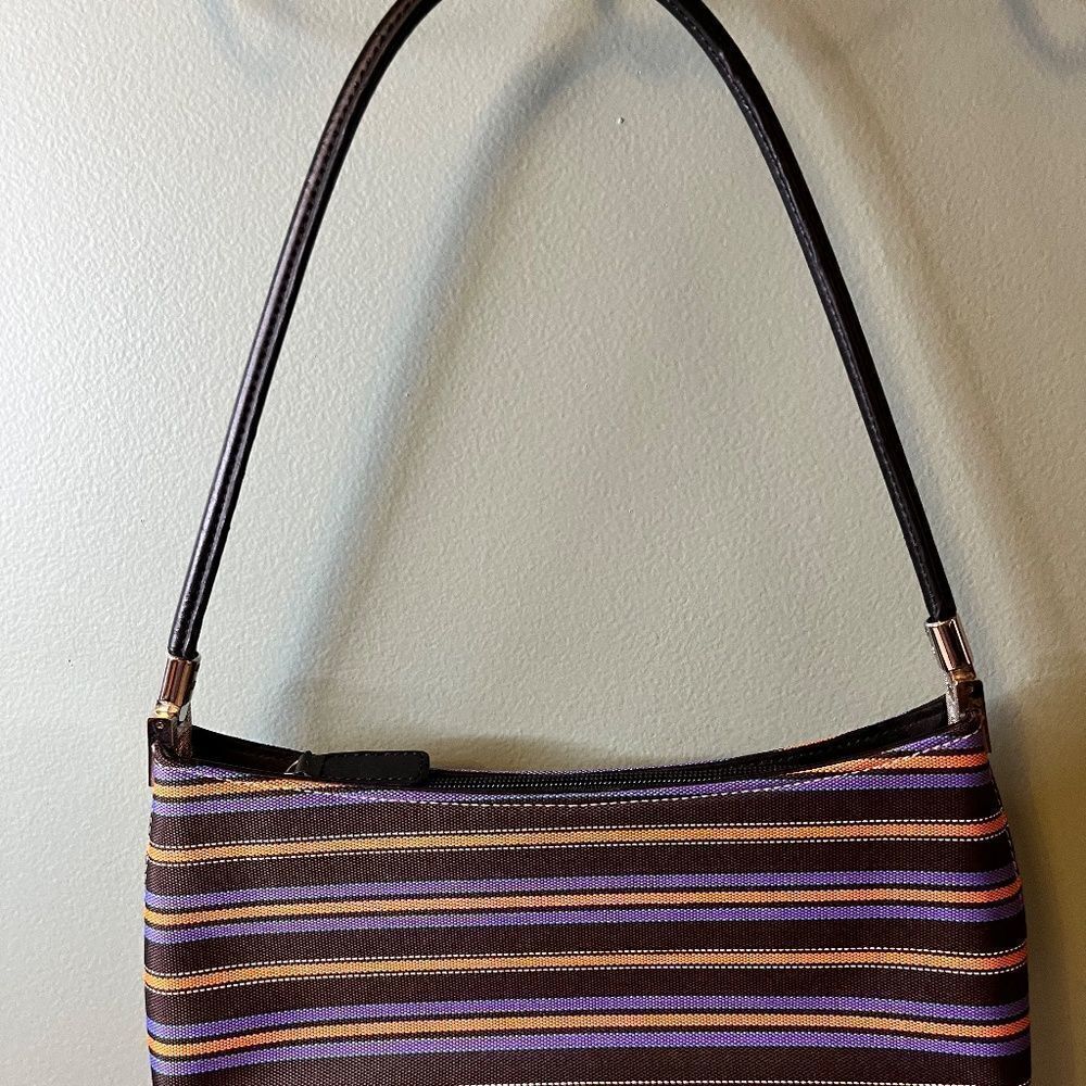 Vintage Kate Spade New York Shoulder Purse Bag Multiple Fall Color Striped Great - Picture 14 of 16